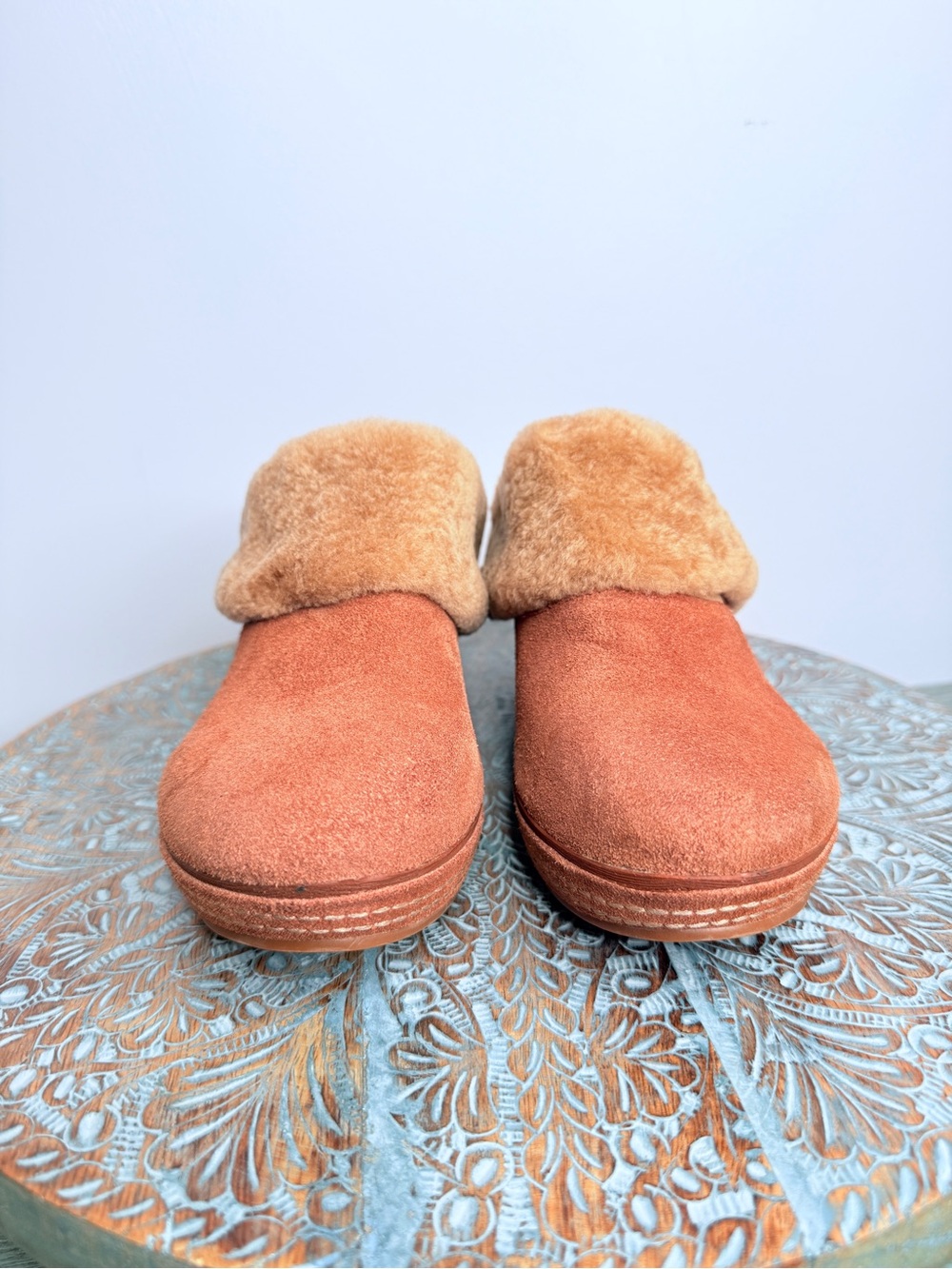 NWT! Antelope terracotta brown suede wedge mules with faux fur Size 38 - Picture 10 of 13